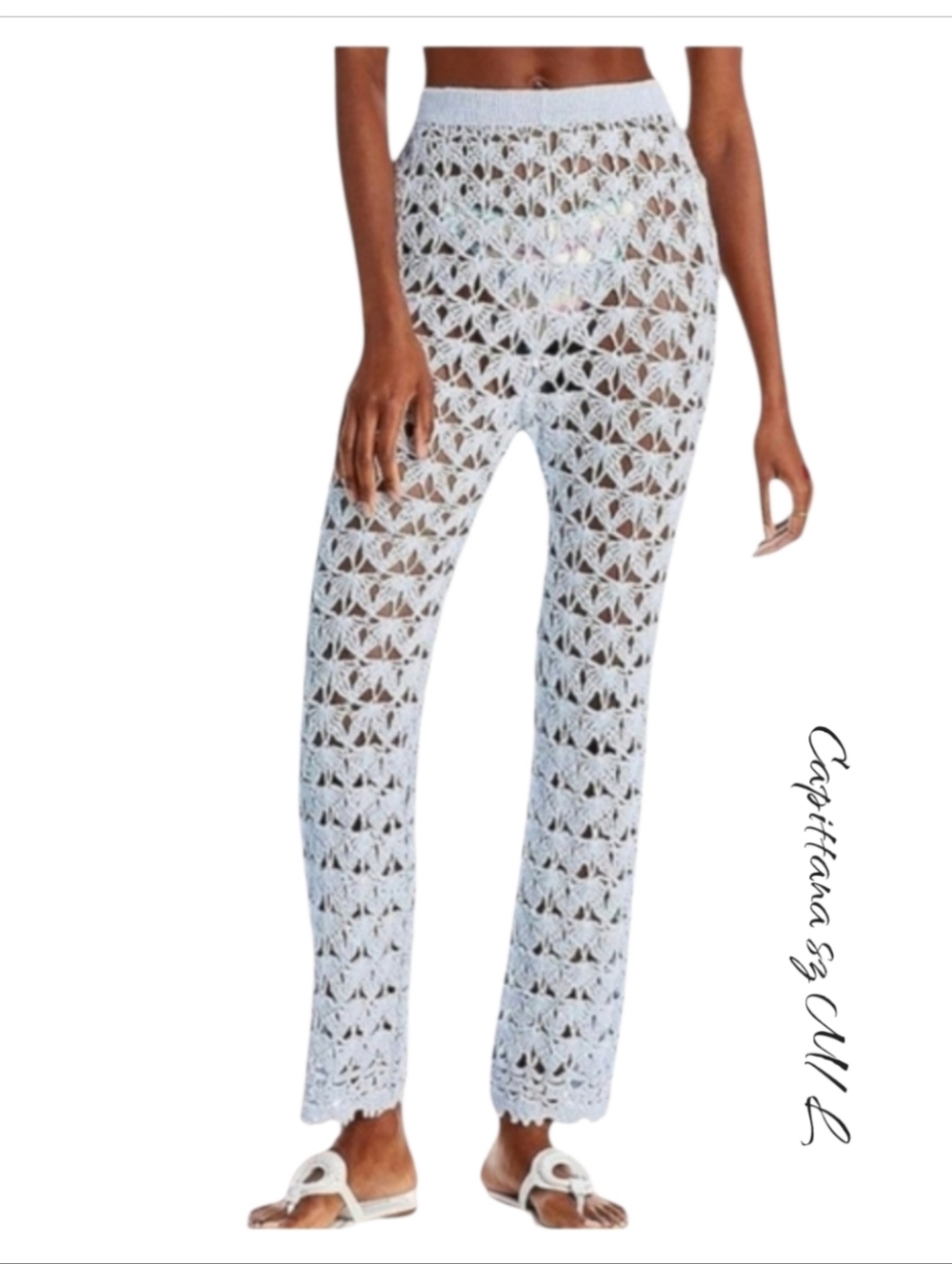 NWT Capittana April Crochet Swim Cover Up Pants Ivory Handcrafted M/L